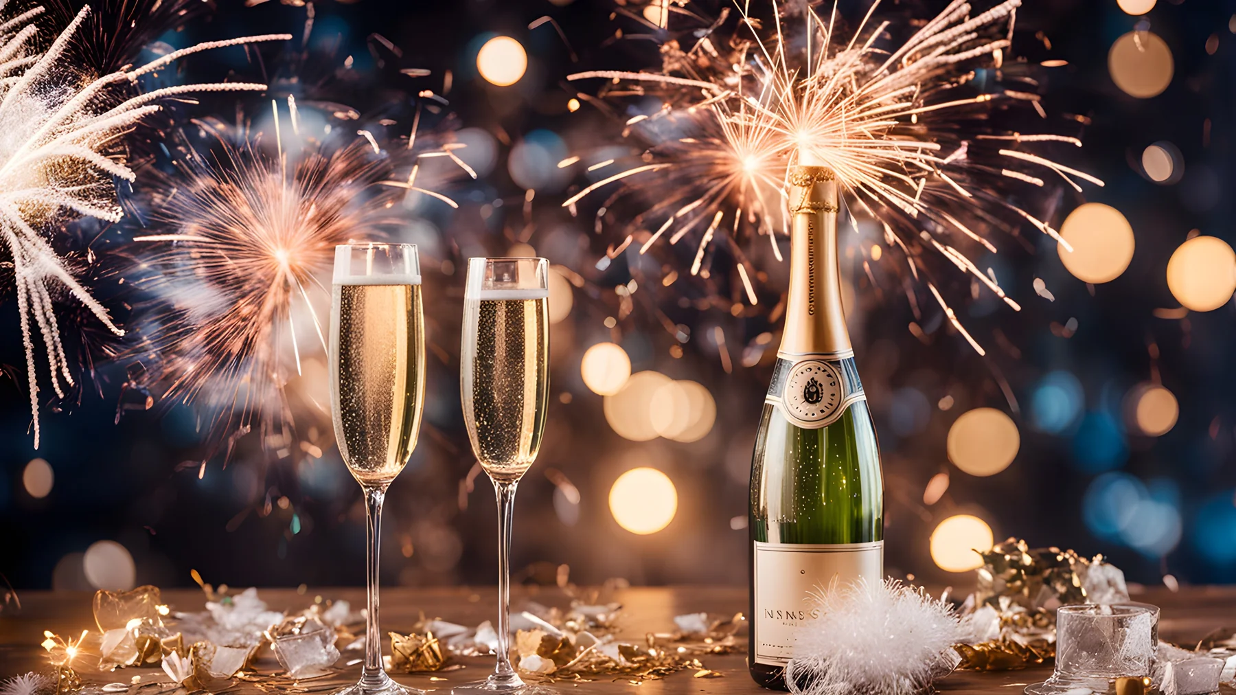 Wedding champagne with fireworks